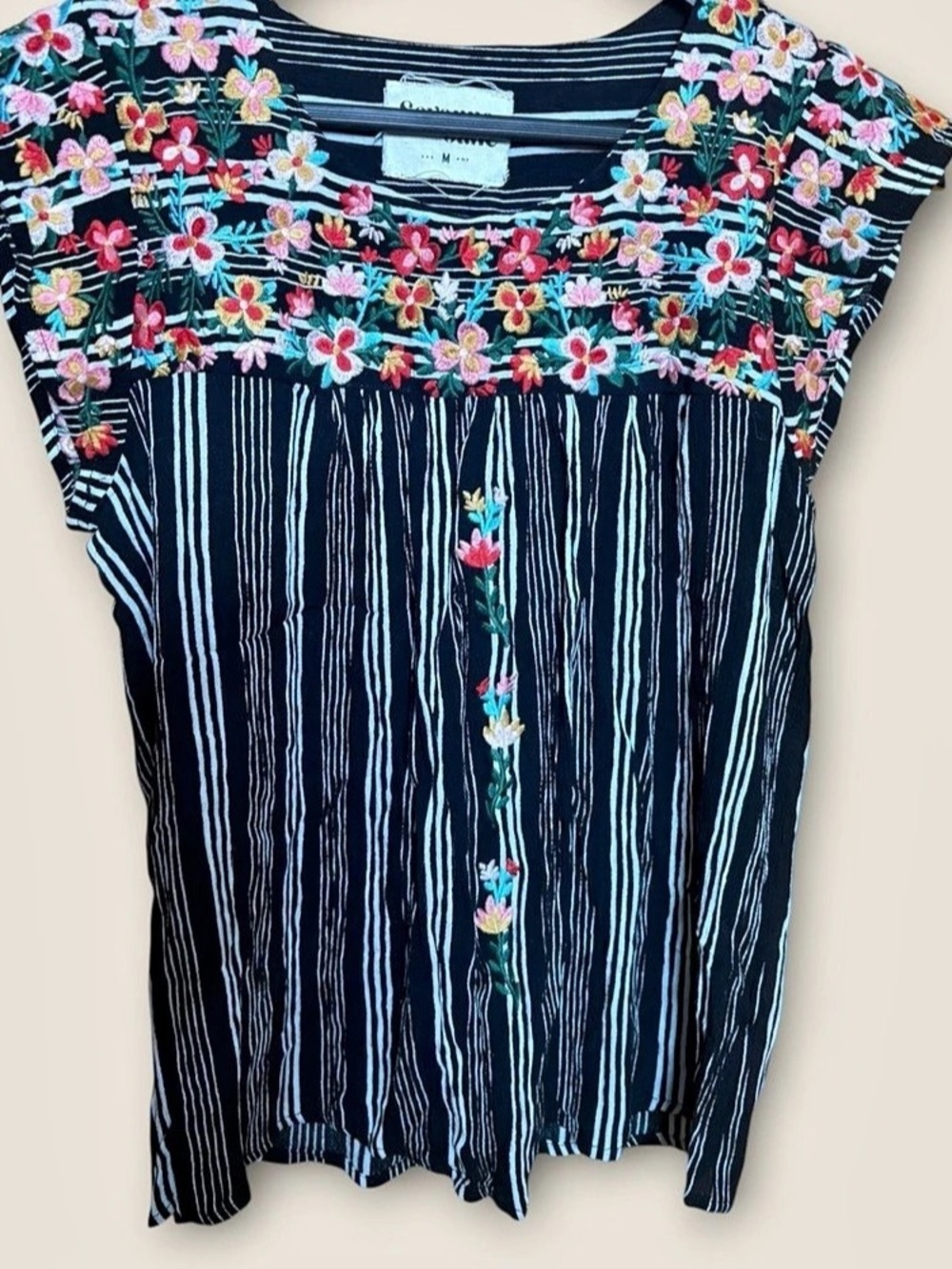 Savanna Jane Cottagecore Embroidered Floral 100% Rayon Tunic
